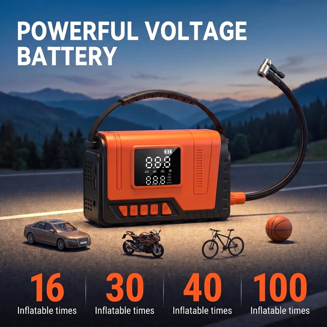 Alt view image 5 of 7 - Tire Inflator Portable Air Compressor Pump 150PSI, Tire Pump for Car 12V DC Digital Air Pump with LED Super Bright Light for Bicycle, Motorcycle, Automotive Car Accessories