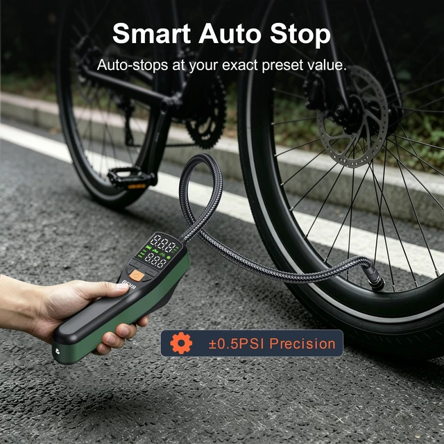 Alt view image 3 of 7 - CAP03 Tire Inflator Portable Air Compressor, 150 PSI Air Pump | with Storage Case and LED Dual Screen, Rechargeable, Portable Air Pump for Car Motorcycle Bike Ball