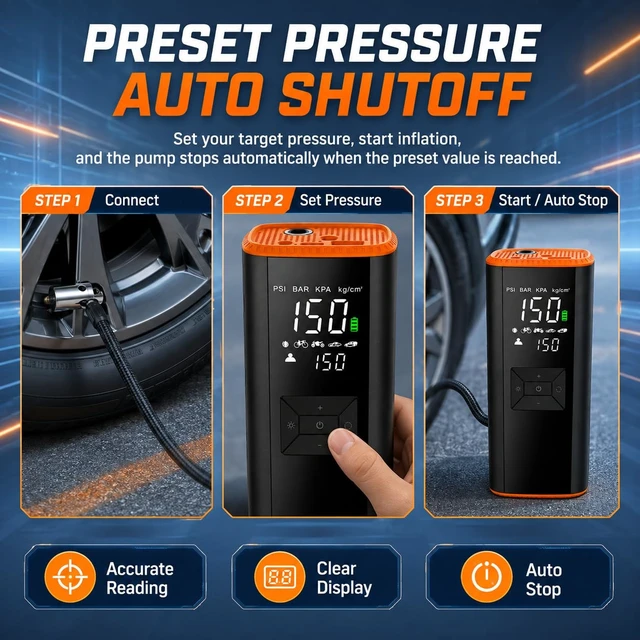 Alt view image 3 of 7 - Portable Air Compressor Tire Inflator 150 PSI 12000mAh | Portable,