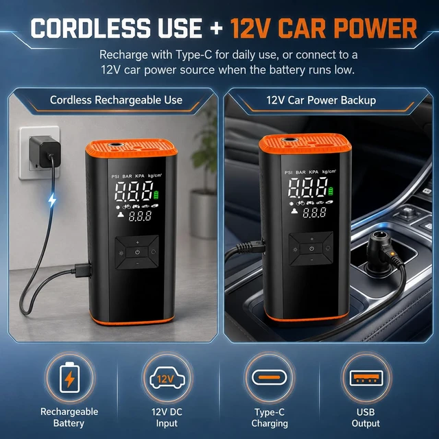 Alt view image 5 of 7 - Portable Air Compressor Tire Inflator 150 PSI 12000mAh | Portable,