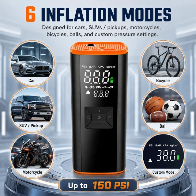 Alt view image 4 of 7 - Portable Air Compressor Tire Inflator 150 PSI 12000mAh | Portable,