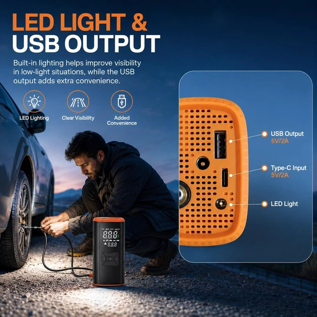 Alt view image 6 of 7 - Portable Air Compressor Tire Inflator 150 PSI 12000mAh | Portable,
