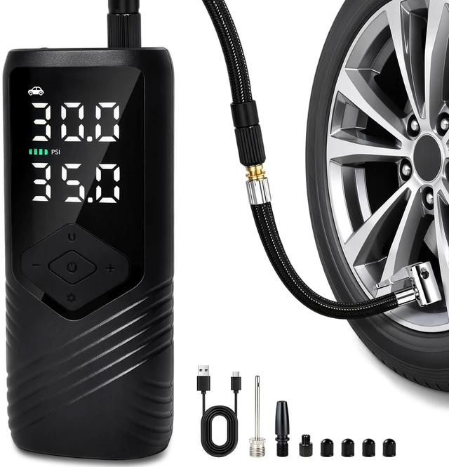 Main image of Tire Inflator Portable Tire Pump for Car, 150 PSI Digital Air Pump | Fast +5 PSI Easy Top-Offs, 6000mAh Battery, Digital Gauge, Auto Shut-Off, USB-C Rechargeable for Cars Bikes Motorcycles Balls