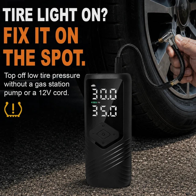 Alt view image 2 of 7 - Tire Inflator Portable Tire Pump for Car, 150 PSI Digital Air Pump | Fast +5 PSI Easy Top-Offs, 6000mAh Battery, Digital Gauge, Auto Shut-Off, USB-C Rechargeable for Cars Bikes Motorcycles Balls