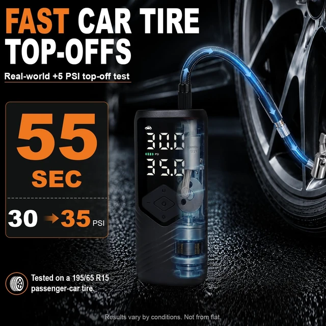 Alt view image 4 of 7 - Tire Inflator Portable Tire Pump for Car, 150 PSI Digital Air Pump | Fast +5 PSI Easy Top-Offs, 6000mAh Battery, Digital Gauge, Auto Shut-Off, USB-C Rechargeable for Cars Bikes Motorcycles Balls