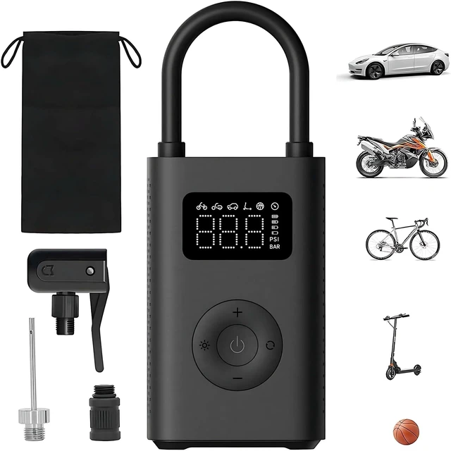 Main image of Portable Electric Air Compressor, 150 PSI Tire Inflator for Car, Scooter, Bike Tires and Balls - Cordless with Digital Pressure Detection Charcoal Black