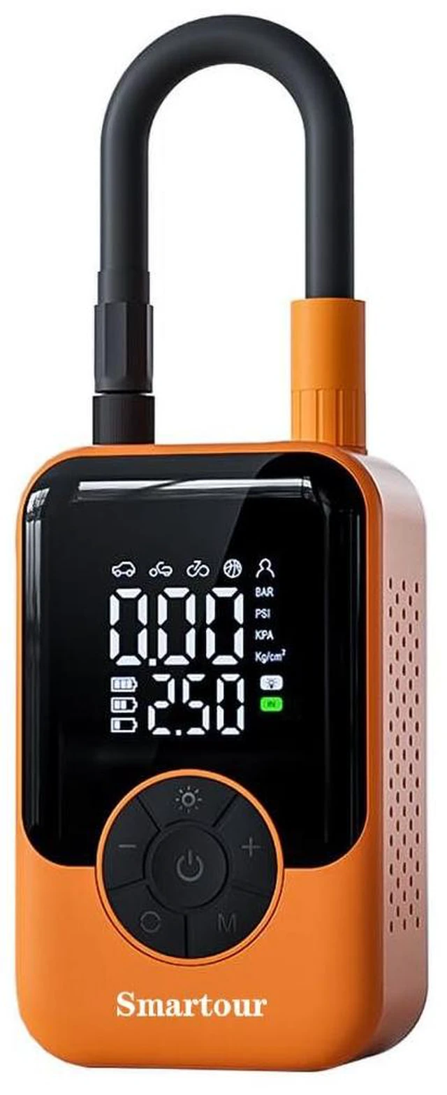 Main image of Cordless Tire Inflator Portable Air Compressor Car/Bike Air Pump Smartour | Fast Inflation for Car/Motorcycle/Bike/Balls, Preset Pressure, Auto-Stop When Full, Rechargeable, LED Light, 4 Nozzles