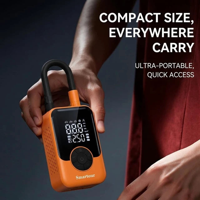 Alt view image 5 of 7 - Cordless Tire Inflator Portable Air Compressor Car/Bike Air Pump Smartour | Fast Inflation for Car/Motorcycle/Bike/Balls, Preset Pressure, Auto-Stop When Full, Rechargeable, LED Light, 4 Nozzles