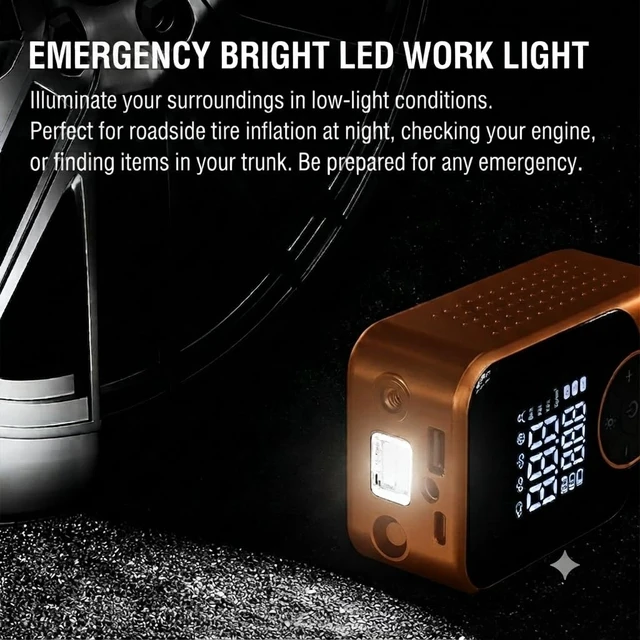 Alt view image 7 of 7 - Cordless Tire Inflator Portable Air Compressor Car/Bike Air Pump Smartour | Fast Inflation for Car/Motorcycle/Bike/Balls, Preset Pressure, Auto-Stop When Full, Rechargeable, LED Light, 4 Nozzles
