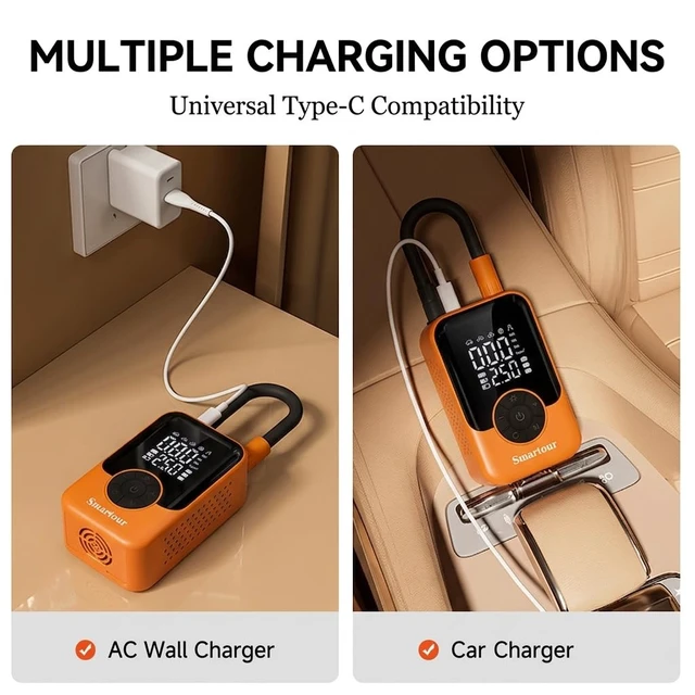 Alt view image 6 of 7 - Cordless Tire Inflator Portable Air Compressor Car/Bike Air Pump Smartour | Fast Inflation for Car/Motorcycle/Bike/Balls, Preset Pressure, Auto-Stop When Full, Rechargeable, LED Light, 4 Nozzles