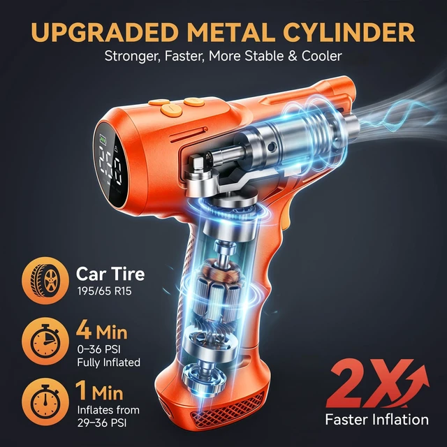 Alt view image 2 of 7 - Tire Inflator Portable Air Compressor for Car, Motocycle, Bike Inflatables | Auto Shut Off, Digital Pressure Gauge, 4X Faster Inflation, Inflation Air Pump for Car Tires Motorcycle Bike Ball Gift