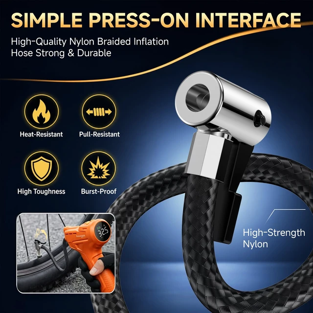 Alt view image 4 of 7 - Tire Inflator Portable Air Compressor for Car, Motocycle, Bike Inflatables | Auto Shut Off, Digital Pressure Gauge, 4X Faster Inflation, Inflation Air Pump for Car Tires Motorcycle Bike Ball Gift