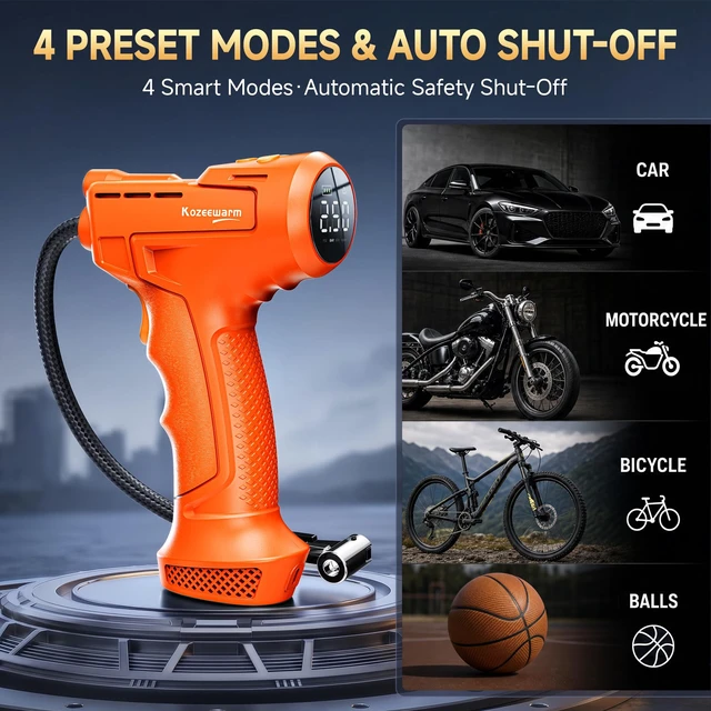 Alt view image 6 of 7 - Tire Inflator Portable Air Compressor for Car, Motocycle, Bike Inflatables | Auto Shut Off, Digital Pressure Gauge, 4X Faster Inflation, Inflation Air Pump for Car Tires Motorcycle Bike Ball Gift