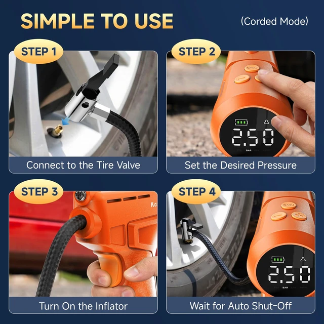 Alt view image 7 of 7 - Tire Inflator Portable Air Compressor for Car, Motocycle, Bike Inflatables | Auto Shut Off, Digital Pressure Gauge, 4X Faster Inflation, Inflation Air Pump for Car Tires Motorcycle Bike Ball Gift