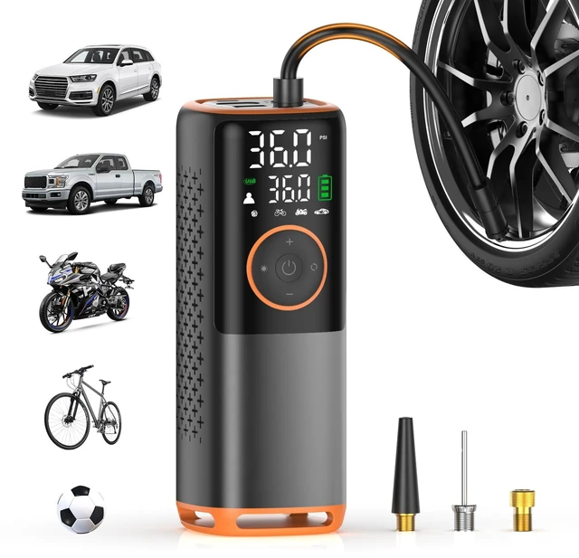 Main image of Tire Inflator Portable Air Compressor-160 PSI Car Tire Air Pump, Bike Pump with Gauge, Portable Tire Pump for Car, Bike, Motorcycle Tires, Balls, and More