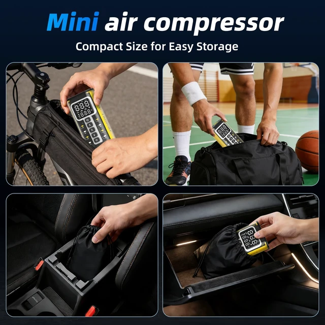 Alt view image 6 of 7 - Tire Inflator Portable Air Compressor, 150 PSI, 9000mAh Cordless Tire Inflator, 3M Wired Car Tire Pump, Bike Inflator, Car Accessories for Cars, Motorcycles & Bicycles