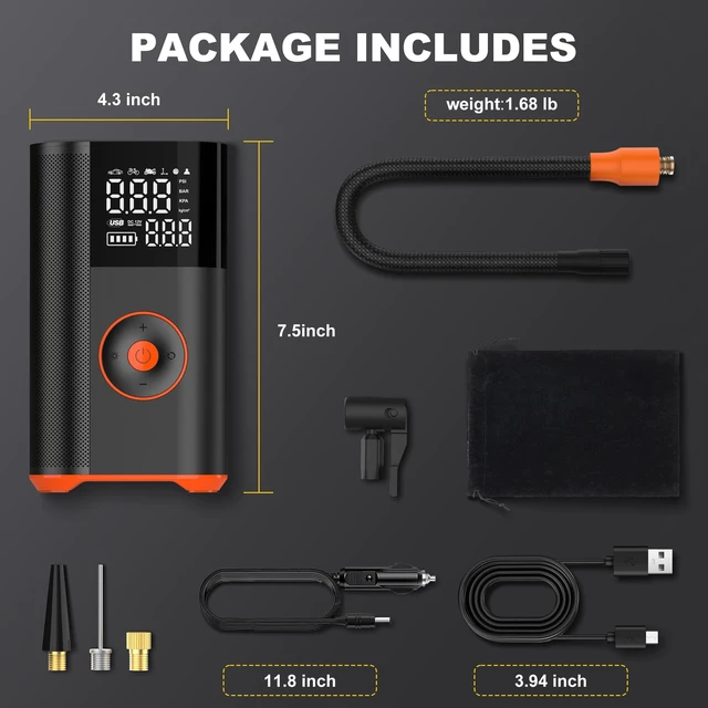 Alt view image 5 of 6 - Tire Inflator Portable Air Compressor, 25 Cylinder 100W Fast Inflation 7800mAh Battery & 12V DC Dual Power Cordless Air Pump with Dual Digital Gauge for Car Tires, Pickup Trucks, Jeeps, SUVs & RVs