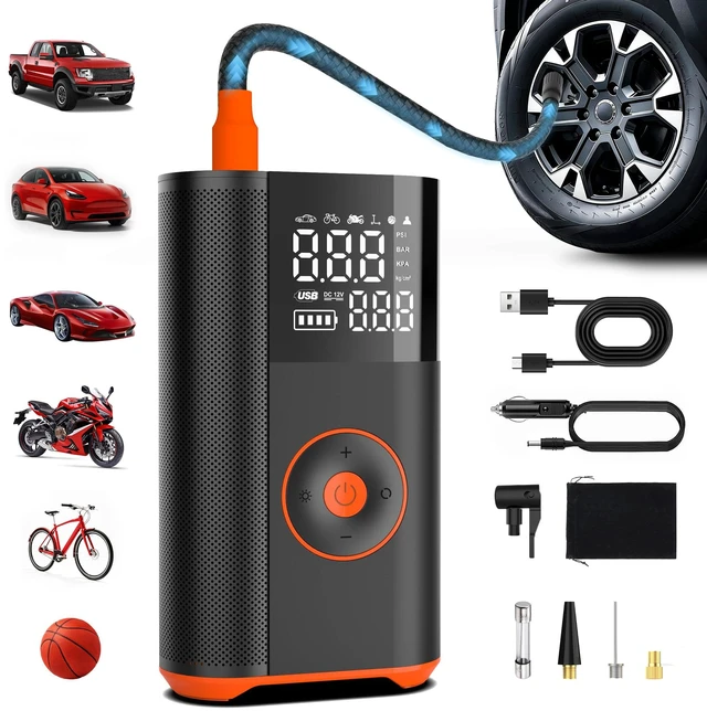 Main image of Tire Inflator Portable Air Compressor, 25 Cylinder 100W Fast Inflation 7800mAh Battery & 12V DC Dual Power Cordless Air Pump with Dual Digital Gauge for Car Tires, Pickup Trucks, Jeeps, SUVs & RVs