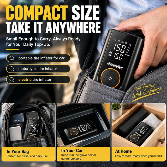 Alt view image 3 of 7 - L9 Pro Portable Air Pump 150PSI with LED Light, 0.8 lbs Weight | 5-in-1 Emergency Tool, 5 Inflation Modes, 3600mAh Battery, Auto Shutoff, Builtin Pressure Gauge