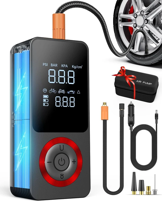 Main image of Tire Inflator Portable Air Compressor with Long Runtime, Type-C Charge, 12V Car Power Adapter for Car, Motorcycle, Bike, Ball