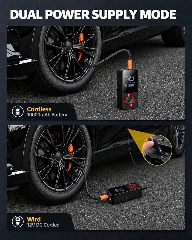 Alt view image 6 of 7 - Tire Inflator Portable Air Compressor with Long Runtime, Type-C Charge, 12V Car Power Adapter for Car, Motorcycle, Bike, Ball
