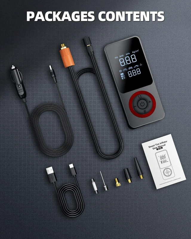 Alt view image 7 of 7 - Tire Inflator Portable Air Compressor with Long Runtime, Type-C Charge, 12V Car Power Adapter for Car, Motorcycle, Bike, Ball