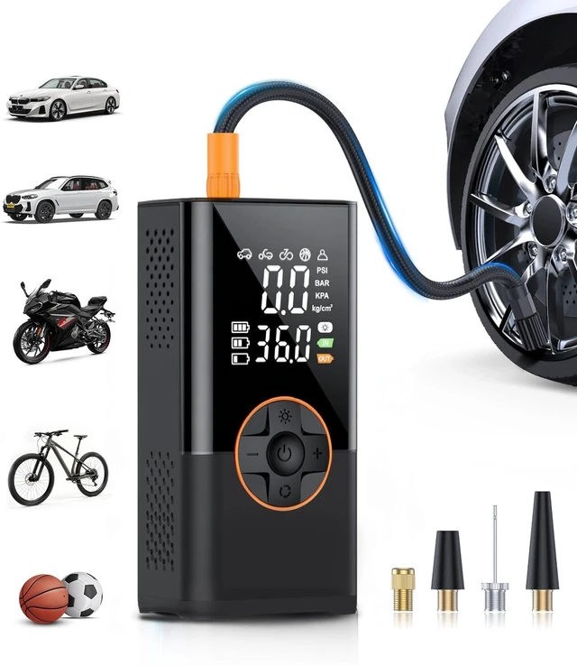 Main image of Tire Inflator Portable Air Compressor, 150 PSI Tire Inflator with LCD Digital Display, 3X Faster Portable Air Pump for Car, Motorcycle, Bicycle and More(Black)