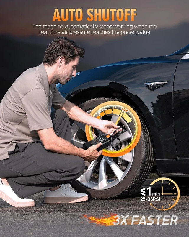 Alt view image 3 of 7 - Tire Inflator Portable Air Compressor, 150 PSI Tire Inflator with LCD Digital Display, 3X Faster Portable Air Pump for Car, Motorcycle, Bicycle and More(Black)