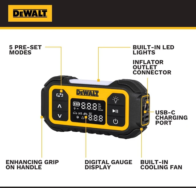 Alt view image 6 of 7 - Tire Inflator, Portable Air Compressor with Digital Display Pressure Gauge & Auto Shut Off, 150 PSI 12V DC Corded & Battery Powered Air Pump with LED Light for Car, Motorcycle, Bike, Balls