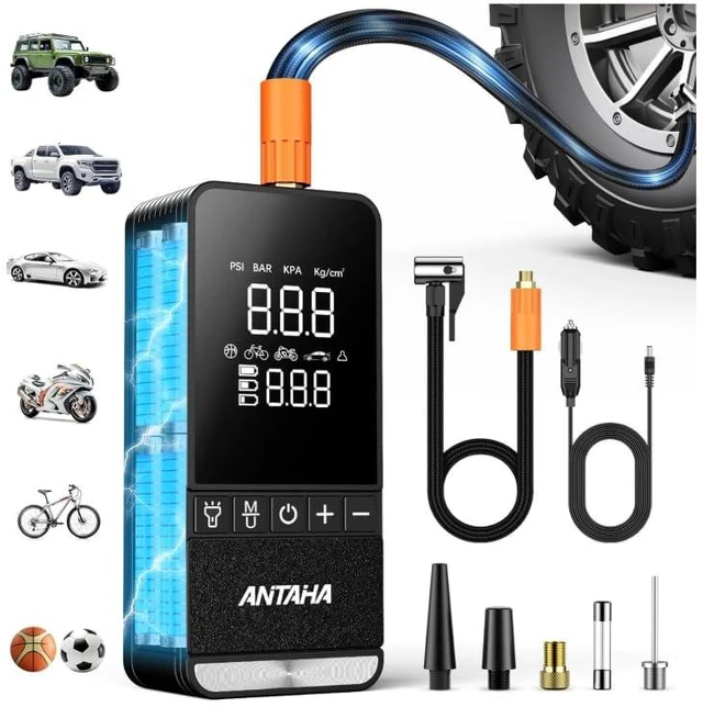 Main image of Tire Inflator Portable Air Compressor, 150 PSI Cordless Smart Air Pump for Car Tires, LED Light & Auto Shut-Off, Tires Pump for Car, Motorcycles, Bikes, Balls, Mini Bike Pump & Car Accessories