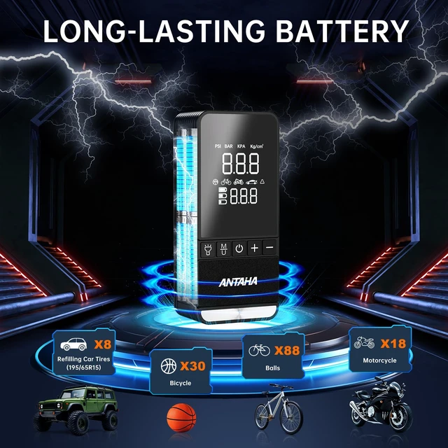 Alt view image 3 of 7 - Tire Inflator Portable Air Compressor, 150 PSI Cordless Smart Air Pump for Car Tires, LED Light & Auto Shut-Off, Tires Pump for Car, Motorcycles, Bikes, Balls, Mini Bike Pump & Car Accessories