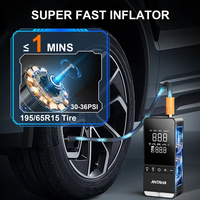 Alt view image 2 of 7 - Tire Inflator Portable Air Compressor, 150 PSI Cordless Smart Air Pump for Car Tires, LED Light & Auto Shut-Off, Tires Pump for Car, Motorcycles, Bikes, Balls, Mini Bike Pump & Car Accessories