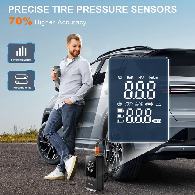 Alt view image 4 of 7 - Tire Inflator Portable Air Compressor, 150 PSI Cordless Smart Air Pump for Car Tires, LED Light & Auto Shut-Off, Tires Pump for Car, Motorcycles, Bikes, Balls, Mini Bike Pump & Car Accessories