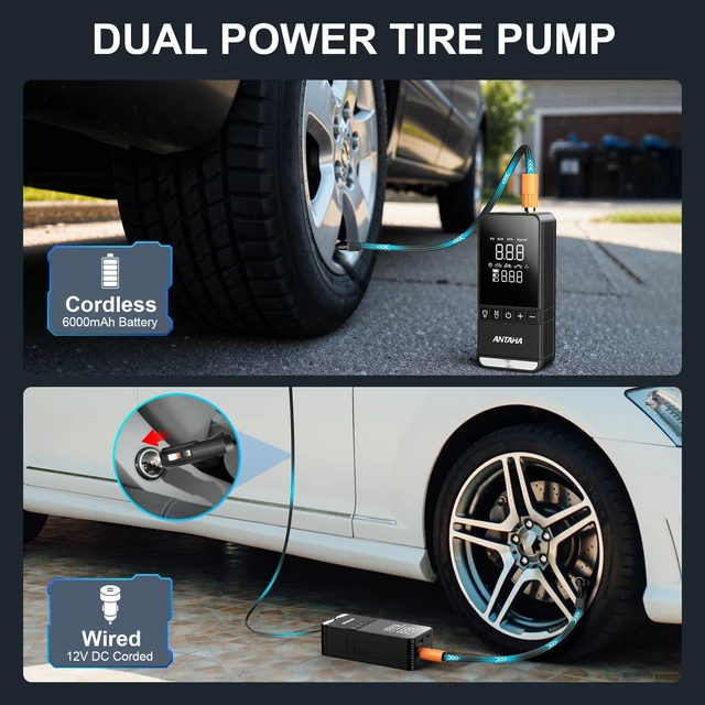 Alt view image 6 of 7 - Tire Inflator Portable Air Compressor, 150 PSI Cordless Smart Air Pump for Car Tires, LED Light & Auto Shut-Off, Tires Pump for Car, Motorcycles, Bikes, Balls, Mini Bike Pump & Car Accessories