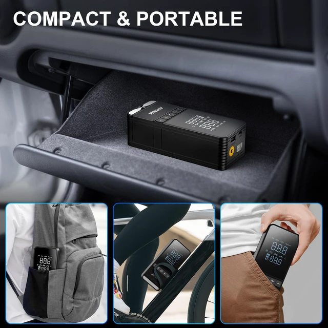 Alt view image 7 of 7 - Tire Inflator Portable Air Compressor, 150 PSI Cordless Smart Air Pump for Car Tires, LED Light & Auto Shut-Off, Tires Pump for Car, Motorcycles, Bikes, Balls, Mini Bike Pump & Car Accessories