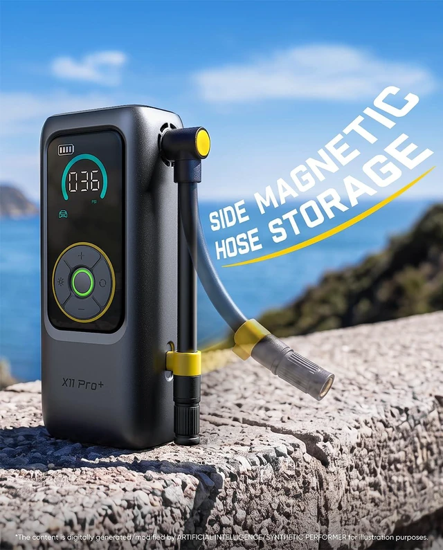 Alt view image 3 of 7 - X11 Pro+ Portable Tire Inflator, 39s Fast Inflate for Compact Car | Lightweight and Compact, 150PSI, Powerfull Battery, Magnetic Hose Storage, Auto Stop, Easy to Control, ±1 PSI Accuracy