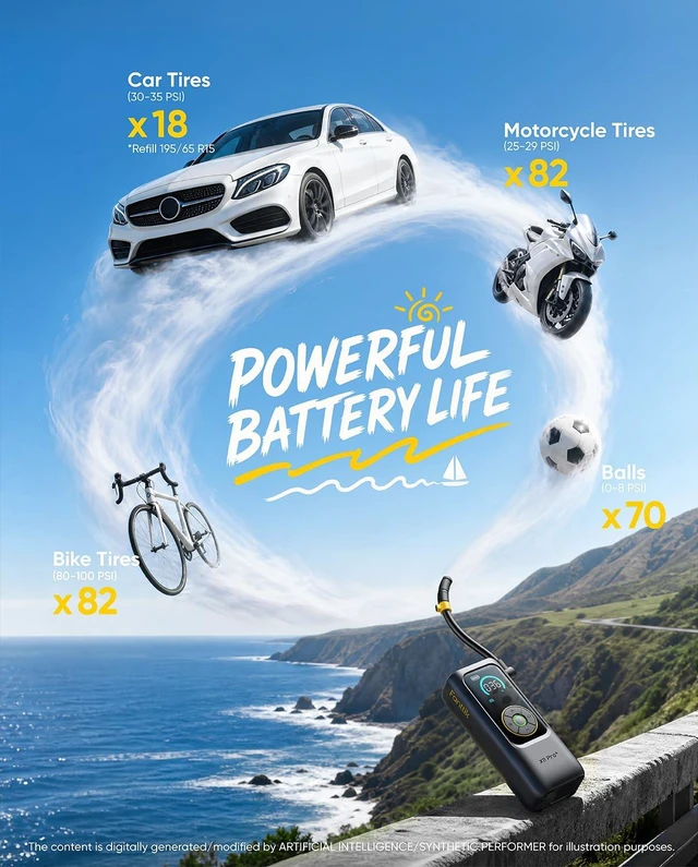 Alt view image 6 of 7 - X11 Pro+ Portable Tire Inflator, 39s Fast Inflate for Compact Car | Lightweight and Compact, 150PSI, Powerfull Battery, Magnetic Hose Storage, Auto Stop, Easy to Control, ±1 PSI Accuracy