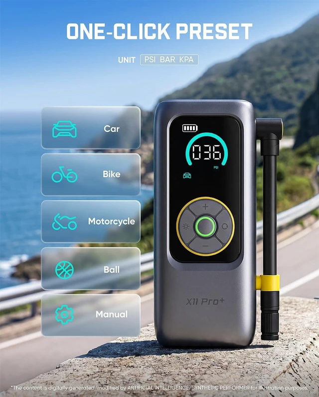 Alt view image 7 of 7 - X11 Pro+ Portable Tire Inflator, 39s Fast Inflate for Compact Car | Lightweight and Compact, 150PSI, Powerfull Battery, Magnetic Hose Storage, Auto Stop, Easy to Control, ±1 PSI Accuracy
