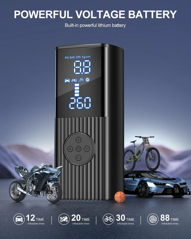 Alt view image 4 of 7 - Tire Inflator Portable Air Compressor, 180PSI Cordless Air Pump with LCD Digital Display, 3X Faster Tire Inflator for Car, Motorcycle, Bicycle and Balls