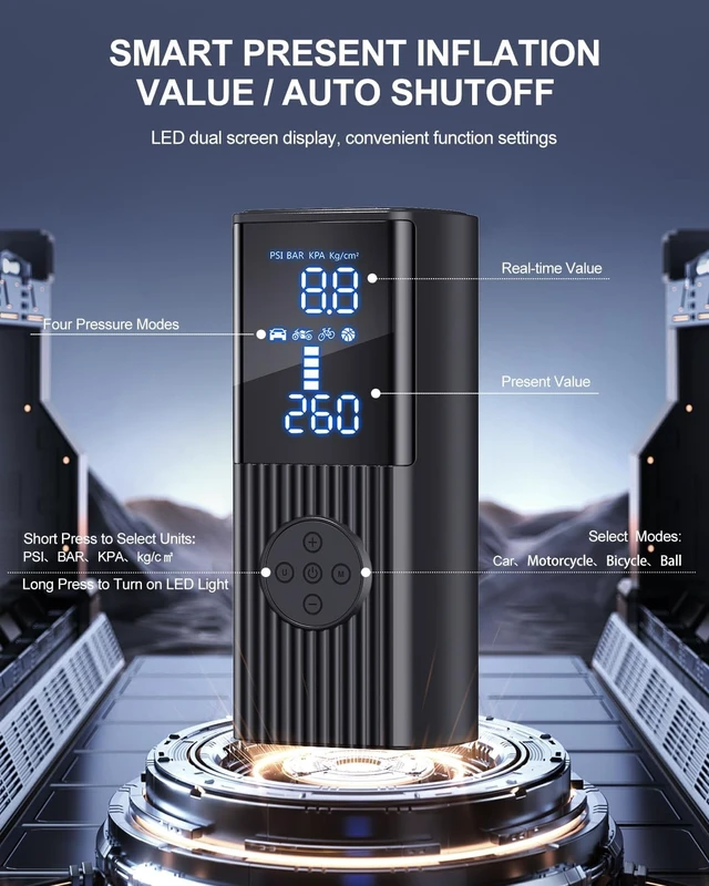 Alt view image 5 of 7 - Tire Inflator Portable Air Compressor, 180PSI Cordless Air Pump with LCD Digital Display, 3X Faster Tire Inflator for Car, Motorcycle, Bicycle and Balls