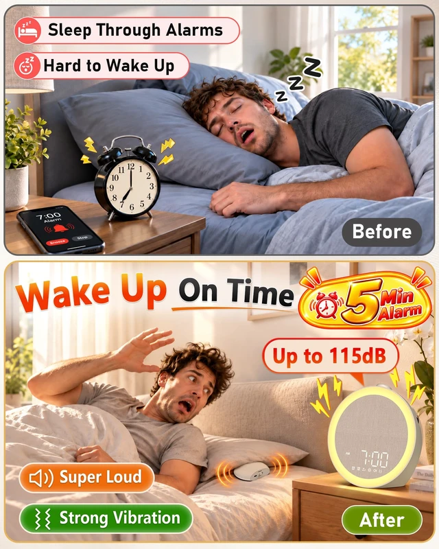 Alt view image 2 of 7 - Loud Alarm Clock with Wireless Bed Shaker: Strong Vibration Wake Up On Time | Alarm Clock for Heavy Sleepers, Easy to Use & Set Up, Dual Alarms with 3 Repeat Modes, A Useful Gift for Deep Sleepers