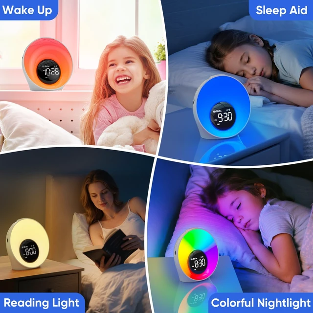 Alt view image 7 of 7 - Sunrise Alarm Clock with Wake Up Light & White Noise Machine | 30 Soothing Sounds, 14 Colors Dimmable Nightlights, Digital Dual Alarm Clock for Bedroom/Heavy Sleepers/Adults/Kids
