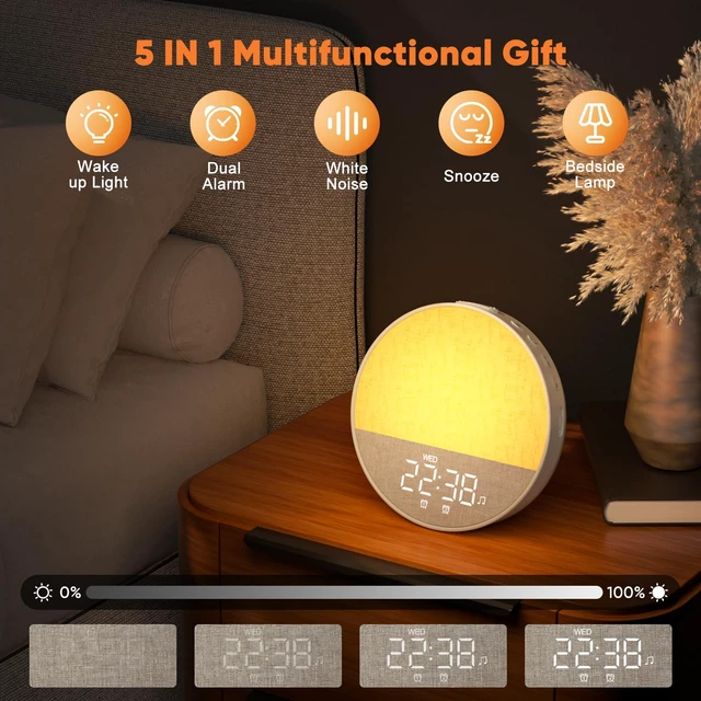 Alt view image 2 of 7 - Sunrise Alarm Clock Wake Up Light, Dual Alarms with White Noise | 30 Sleep Sounds, 8 Colors Dimmer Night Light, Digital Alarm Clock 12/24H Timer for Bedroom, Heavy Sleepers, Adults