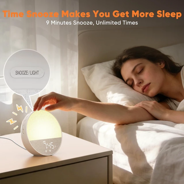 Alt view image 6 of 7 - Sunrise Alarm Clock Wake Up Light, Dual Alarms with White Noise | 30 Sleep Sounds, 8 Colors Dimmer Night Light, Digital Alarm Clock 12/24H Timer for Bedroom, Heavy Sleepers, Adults