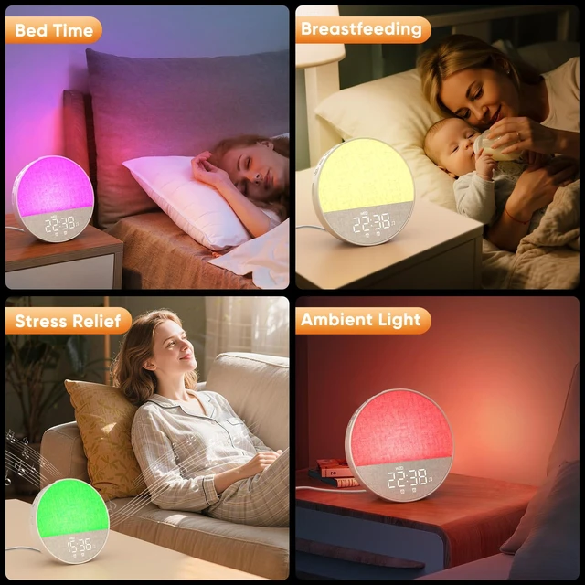 Alt view image 5 of 7 - Sunrise Alarm Clock Wake Up Light, Dual Alarms with White Noise | 30 Sleep Sounds, 8 Colors Dimmer Night Light, Digital Alarm Clock 12/24H Timer for Bedroom, Heavy Sleepers, Adults