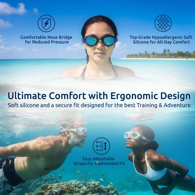 Alt view image 5 of 6 - Adult Swim Goggles 3-Pack, Anti-Fog UV400, Leakproof, L/XL | 1 Mirrored + 2 Clear Lens Pairs, Easy Side-Adjust Straps, Great for Lap Swimming, Training & Open Water Sessions