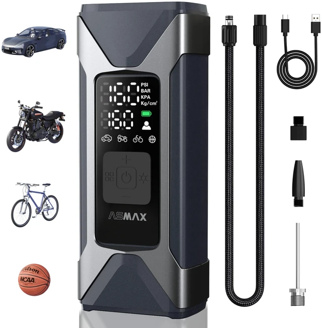 Main image of T10 Tire Inflator Portable Air Compressor for Car Tires, Motorcycles | 160PSI Cordless Air Pump for Bikes, 7500mAh Rechargeable Battery, Auto Stop, Digital Pressure Gauge, LED, 26L/min Tire Pump