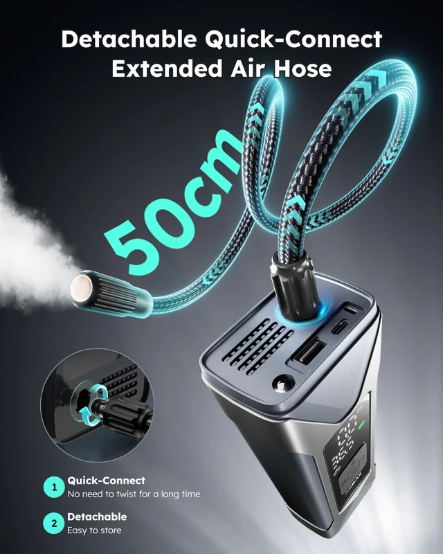 Alt view image 2 of 7 - T10 Tire Inflator Portable Air Compressor for Car Tires, Motorcycles | 160PSI Cordless Air Pump for Bikes, 7500mAh Rechargeable Battery, Auto Stop, Digital Pressure Gauge, LED, 26L/min Tire Pump