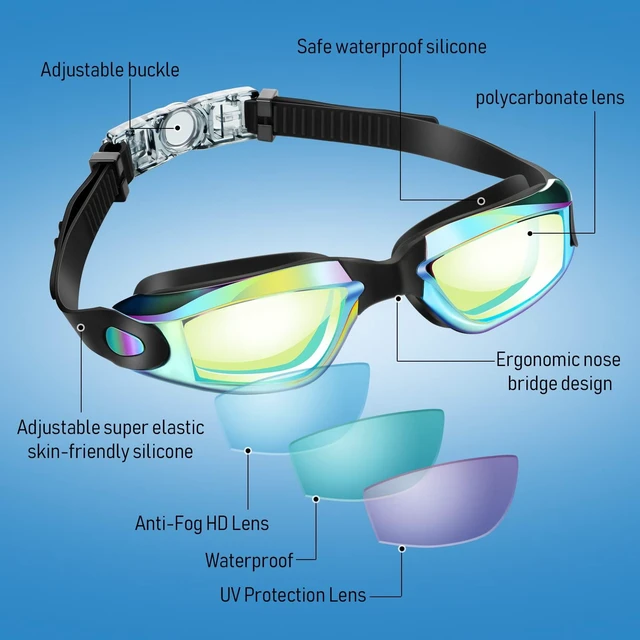 Alt view image 2 of 7 - 10 Pack Swim Goggles for Kids Adults Pool Goggles, Assorted Colors | Leak-proof Seal, Includes Ear Plugs Nose Clips, Fits 6-14 Age Range, Anti Fog Coating for Pool Training and Family Swim