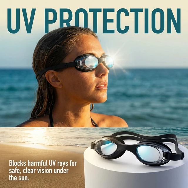 Alt view image 3 of 7 - Swim Goggles with Anti-Fog, Anti-UV Lenses, No Leaking, Clear Vision for Adults Men Women Youth (black)